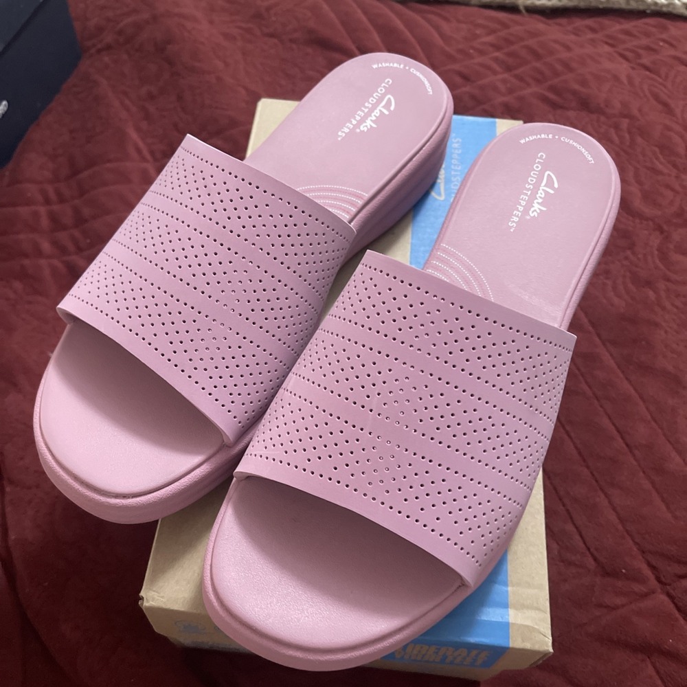 Clarks Womens 12 M Drift Twist Purple‎ Synthetic Casual Slides Sandals Shoes - Picture 2 of 14